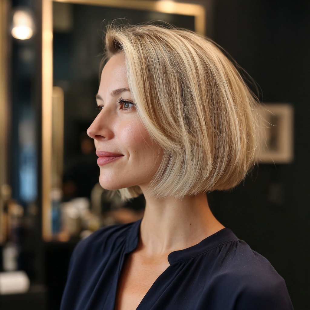 Soft Blonde Undercut Bob with Shine Reflection
