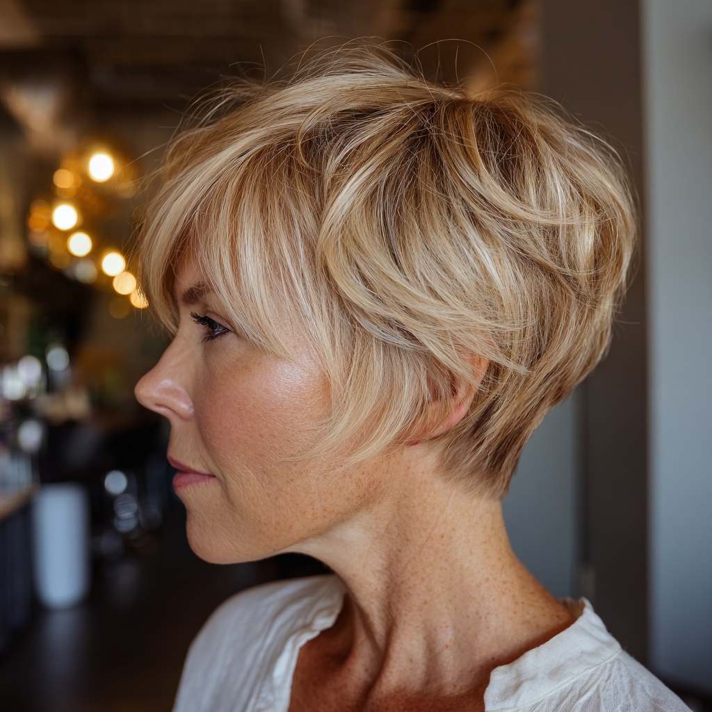 Soft Layered Pixie With Golden Glow