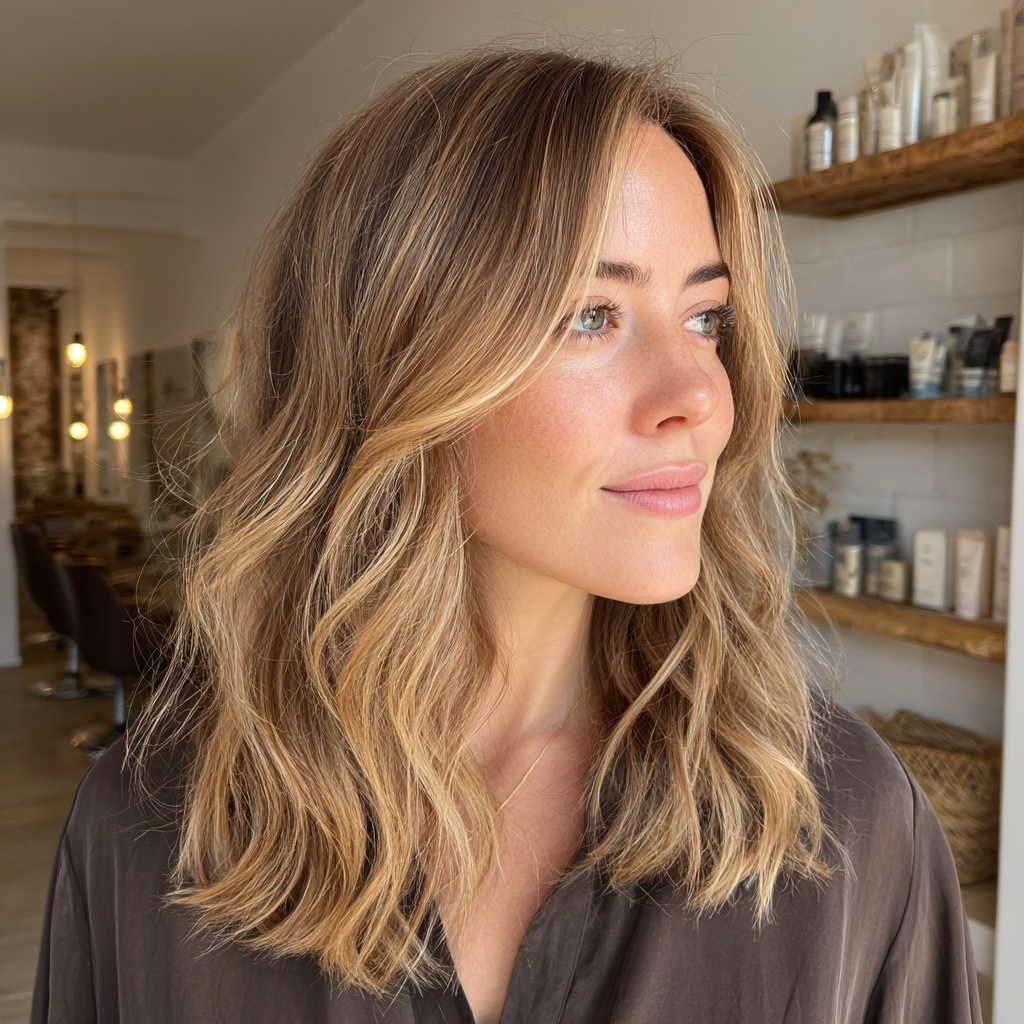 Soft Sand Balayage Lob for Gentle Dimension