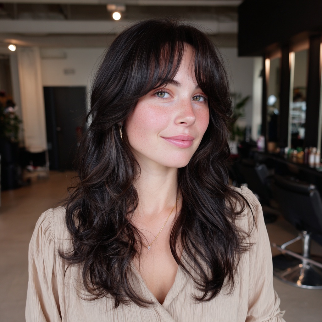Soft Wave Layers with Framing Curtain Bangs