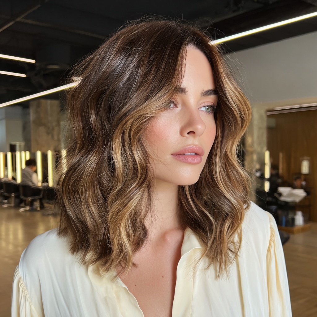 Soft Wavy Lob in Bronde Balayage