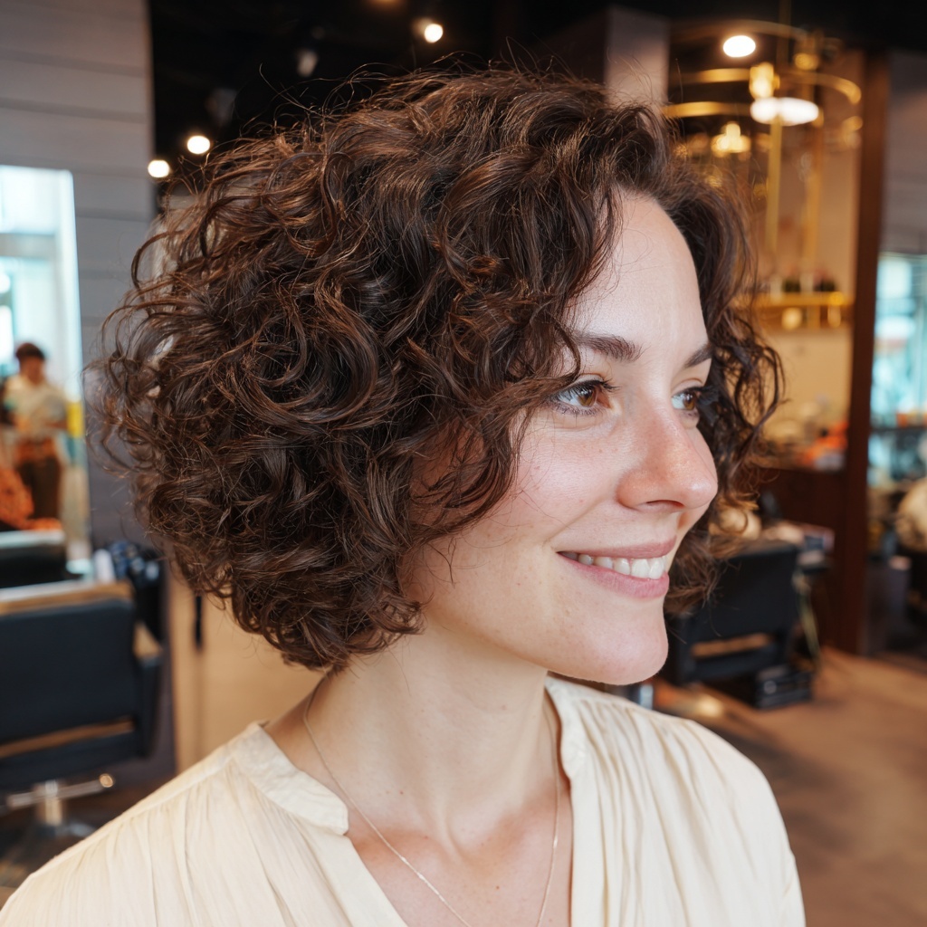 Springy Curly Butterfly Bob with Lively Bounce
