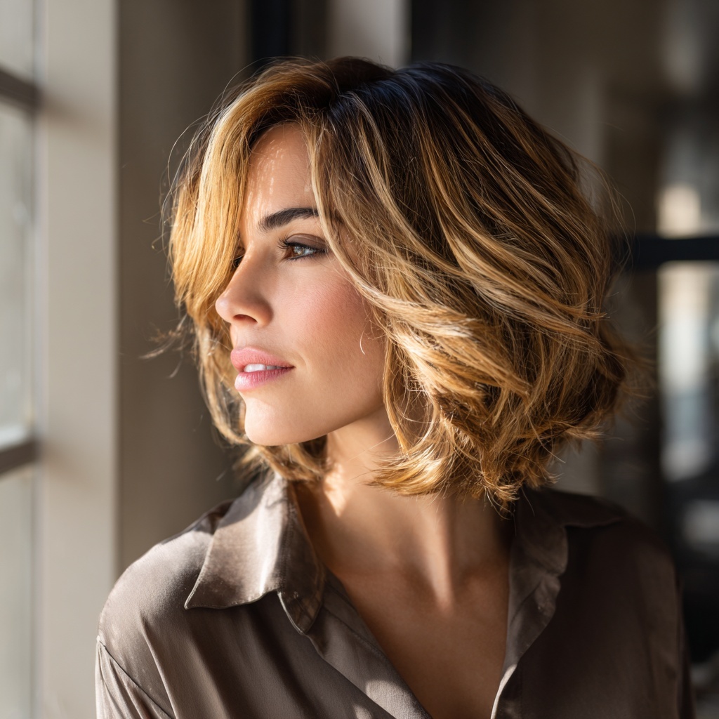 Sunlit Balayage Butterfly Bob for Dimensional Glow