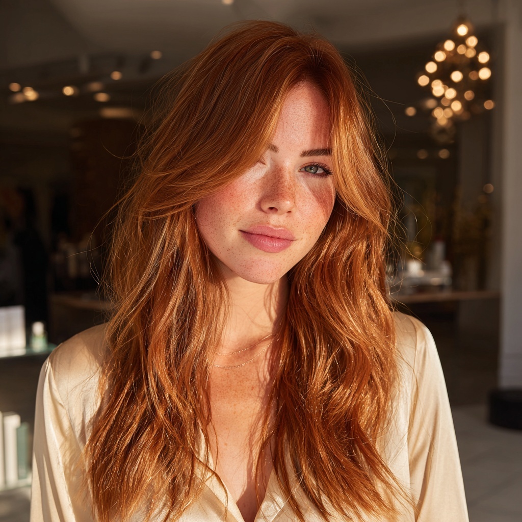 Sunlit Copper Shag with Feathered Lengths