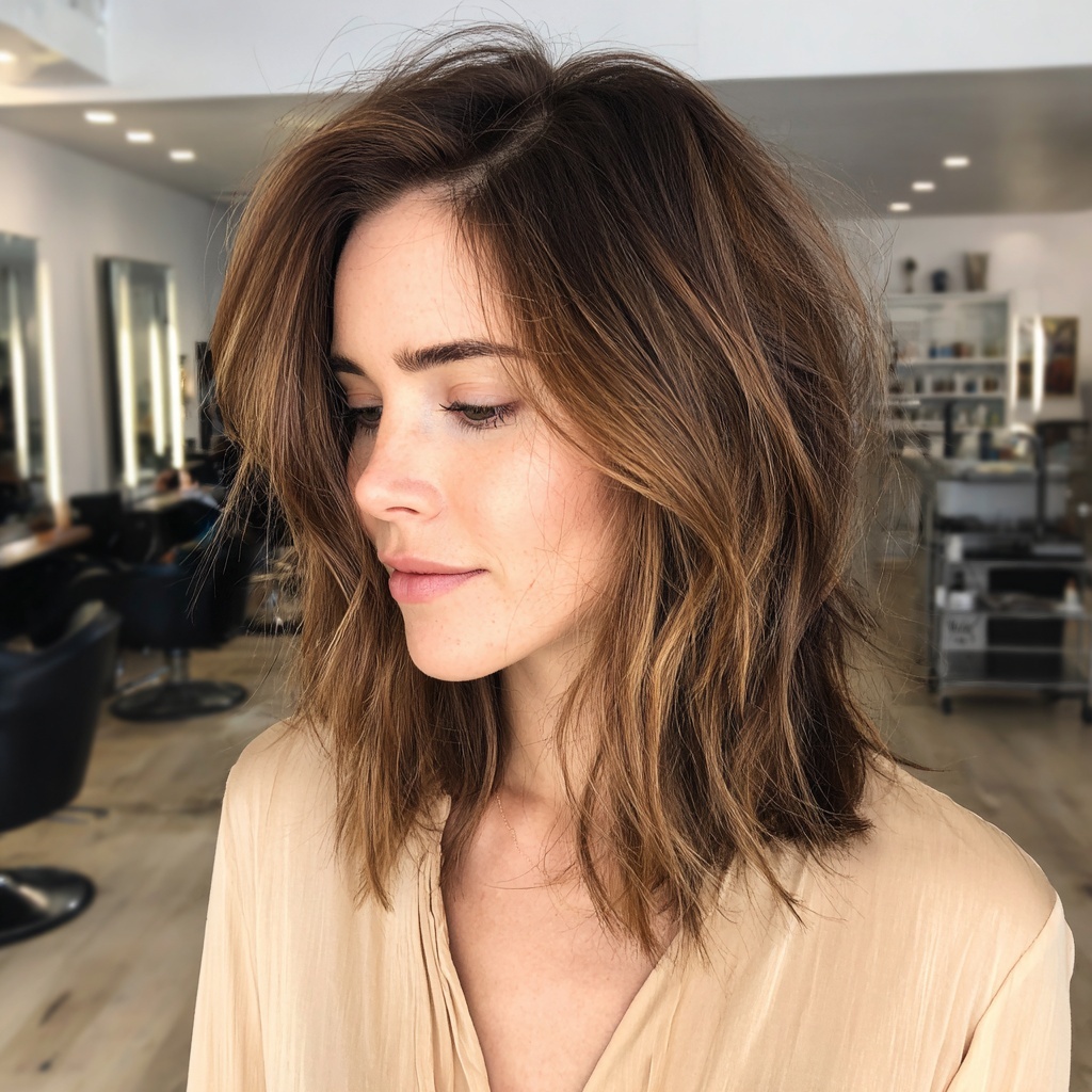 Textured Collarbone Lob in Toffee Caramel