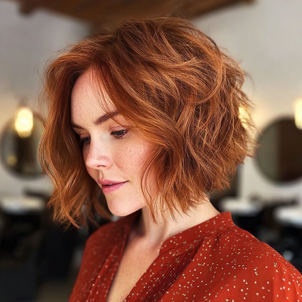 Tousled Bob with Copper Auburn Dimension
