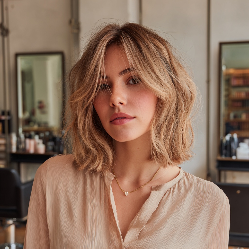 Tousled Hybrid Lob with Sculpted Shape
