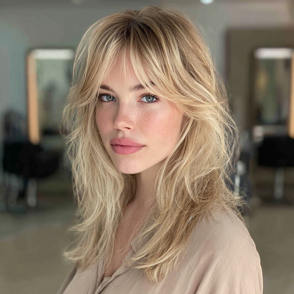 Tousled Lob with Curtain Fringe