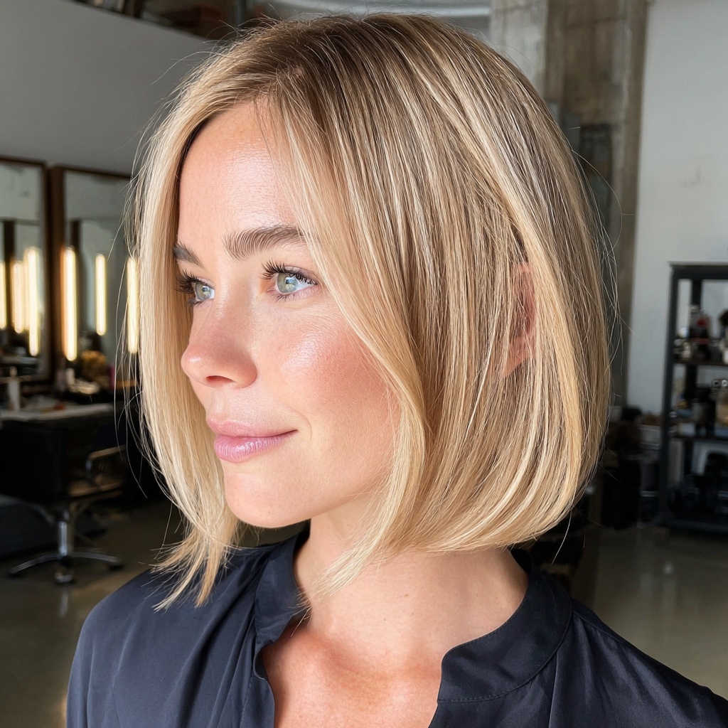 Vanilla Blonde Bob With Gloss Finish