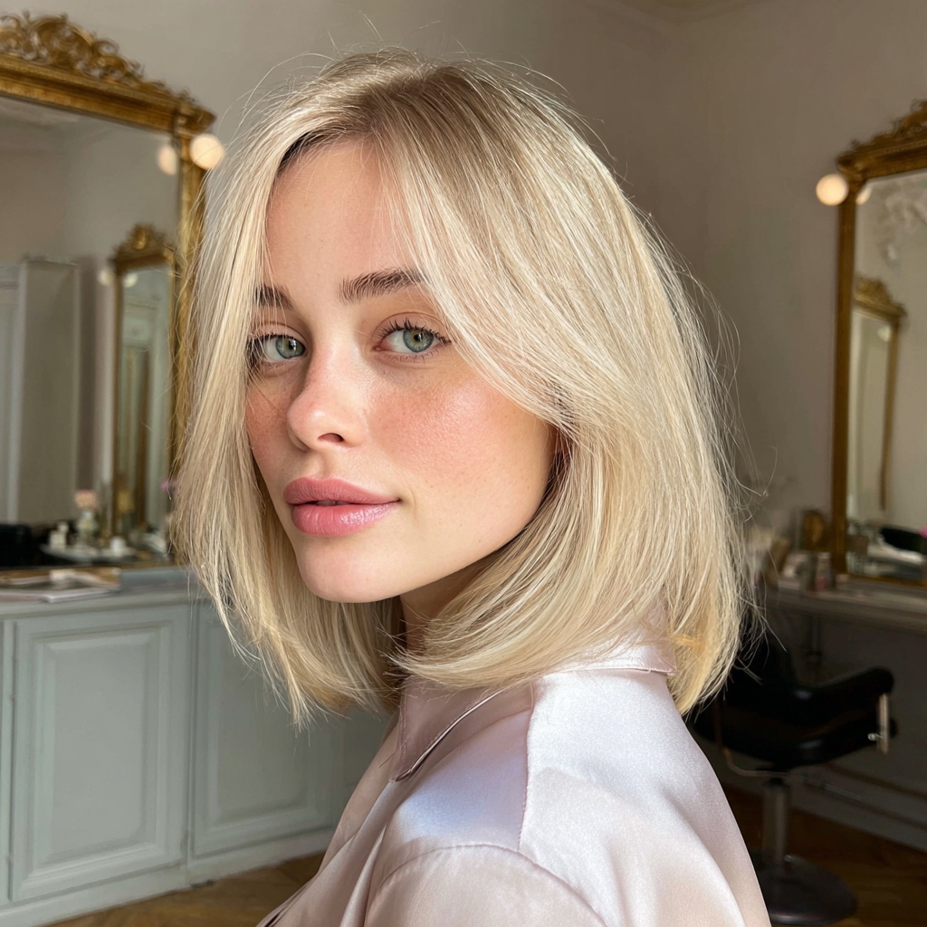 Vanilla Blonde Collarbone Bob carrying Flowing Ends