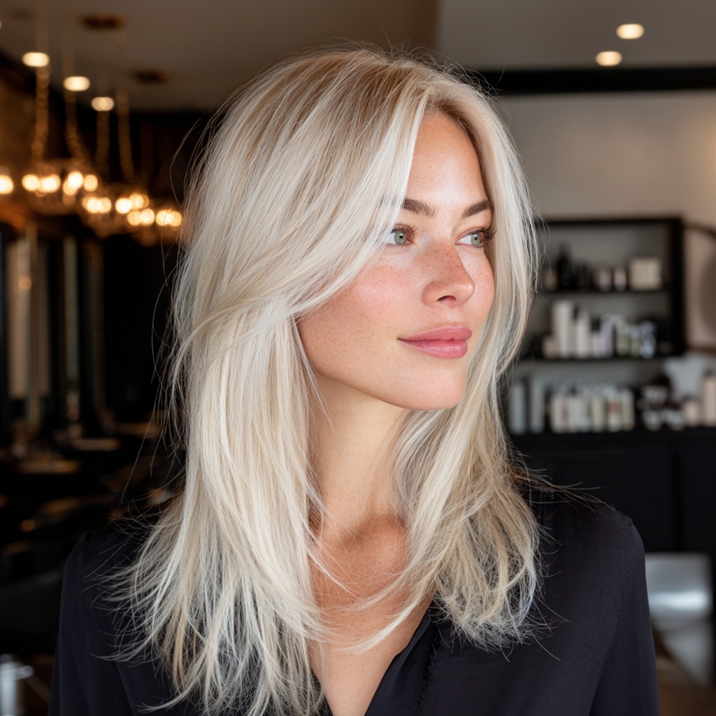 Vanilla-Blonde Shag with Subtle Shadow