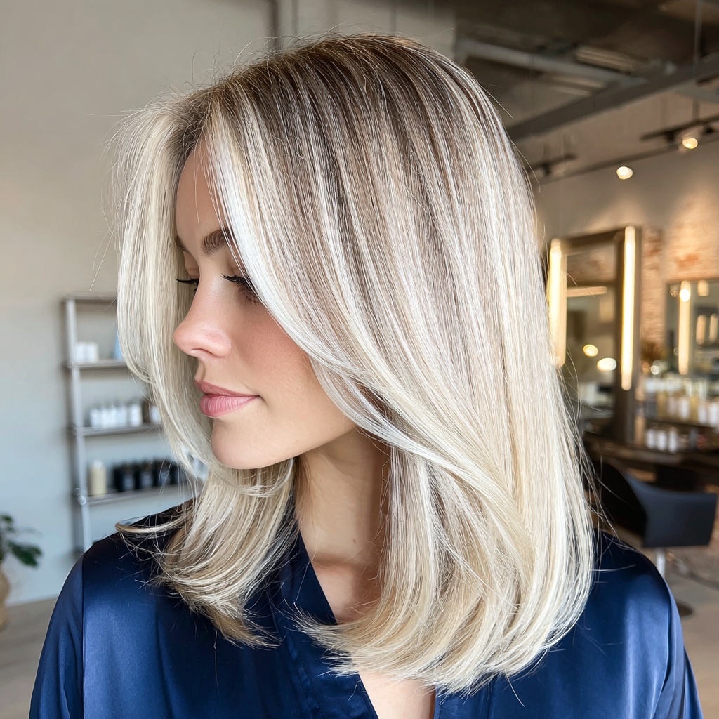 Vanilla to Smoky Quartz Lob with Sleek Layers
